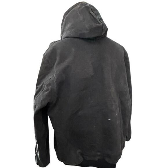 Vtg Carhartt Canvas Hooded Jacket XL TALL Distressed Workwear Paint USA Made - Picture 9 of 15